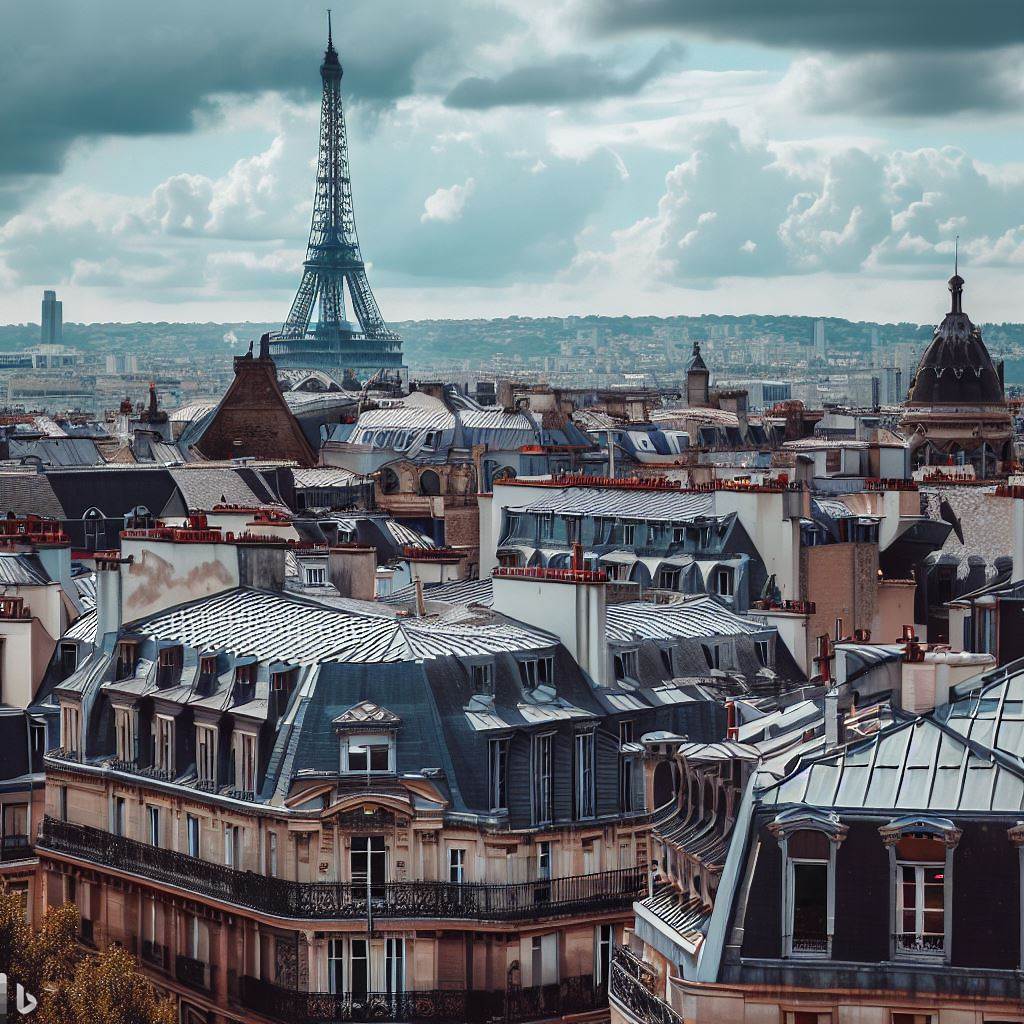 Vue sur les toits en zinc de Paris et la Tour Eiffel